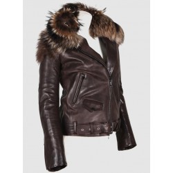 Rihanna Raccoon Fur Leather Jacket